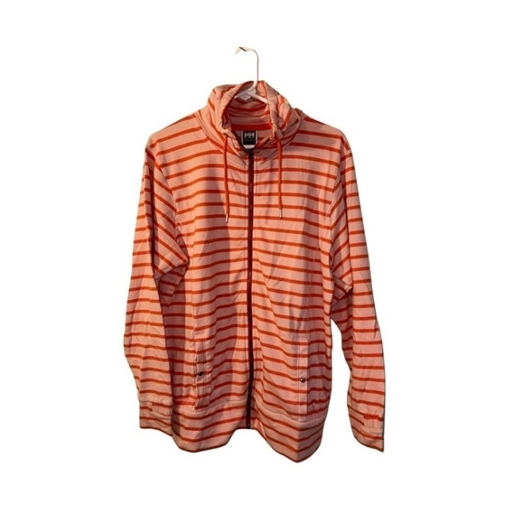 Helly Hansen Tops - Helly Hansen Orange & Pink Striped Full-Zip Jacket L | High Neck | Cotton Blend